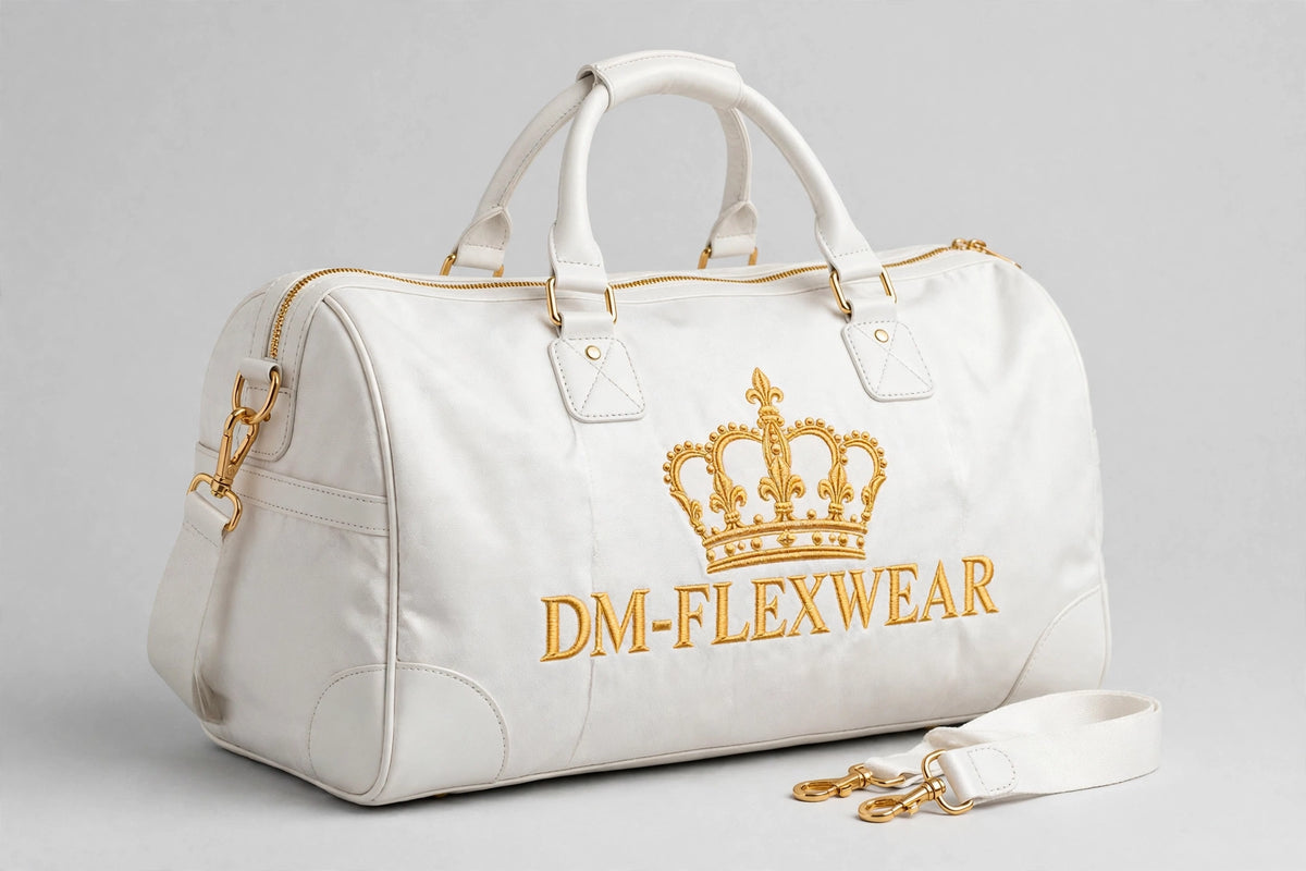 DM-FlexWear Crown Embroidered Duffle Bag — White